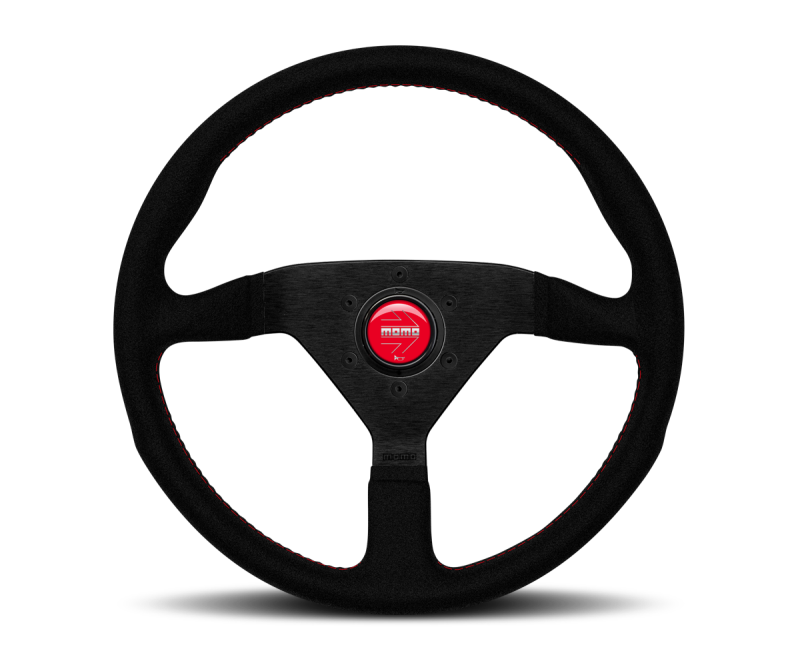 Momo Montecarlo Alcantara Steering Wheel 350 mm - Black/Red Stitch/Black Spokes Steering Wheels MOMO   