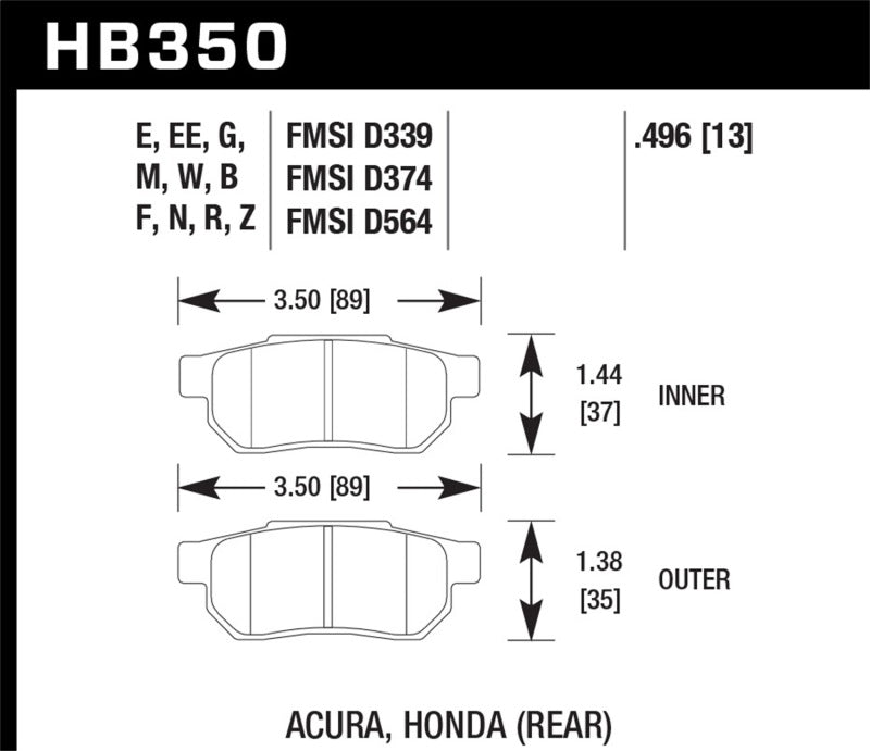Hawk 90-01 Acura Integra (excl Type R) / 98-00 Civic Coupe Si DTC-60 Race Rear Brake Pads Brake Pads - Racing Hawk Performance   