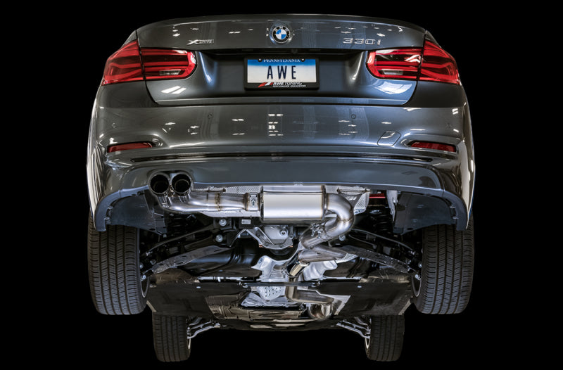 AWE Tuning BMW F3X N20/N26 328i/428i Touring Edition Exhaust Quad Outlet - 80mm Chrome Silver Tips Axle Back AWE Tuning   