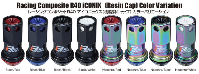 Project Kics 16+4 Locks Neocro R40 Iconix W/ Plastic Cap (Black) - 12X1.50 Lug Nuts Project Kics   