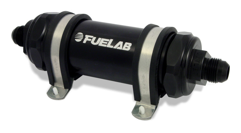 Fuelab 828 In-Line Fuel Filter Long -8AN In/Out 10 Micron Fabric - Black Fuel Filters Fuelab   