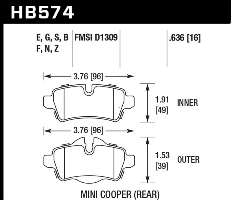 Hawk 07+ Mini Cooper Performance Ceramic Street Rear Brake Pads Brake Pads - Performance Hawk Performance   