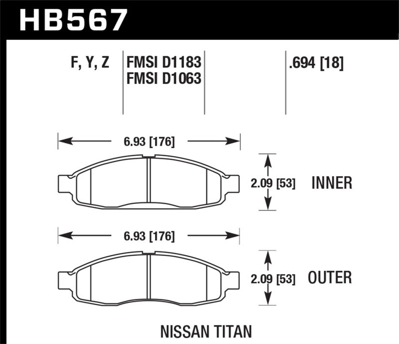 Hawk 04-06 infiniti QX56 / 05-06 Armada / 04 Pathfinder / 04-07 Titan LTS Street Front Brake Pads Brake Pads - OE Hawk Performance   
