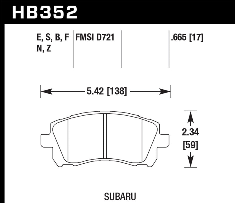 Hawk 1998-2/2002 Subaru Forester L (w/Rear Drum Brakes) High Perf. Street 5.0 Front Brake Pads Brake Pads - Performance Hawk Performance   