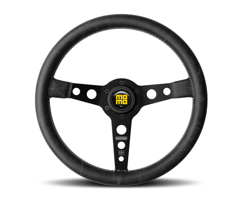 Momo Prototip Heritage Steering Wheel 350 mm - Black Leather/White Stitch/Black Spokes Steering Wheels MOMO   