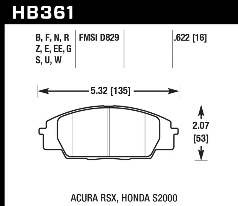 Hawk Honda S2000/Civic Type R/Acura RSX Front Race Pads Brake Pads - Racing Hawk Performance   