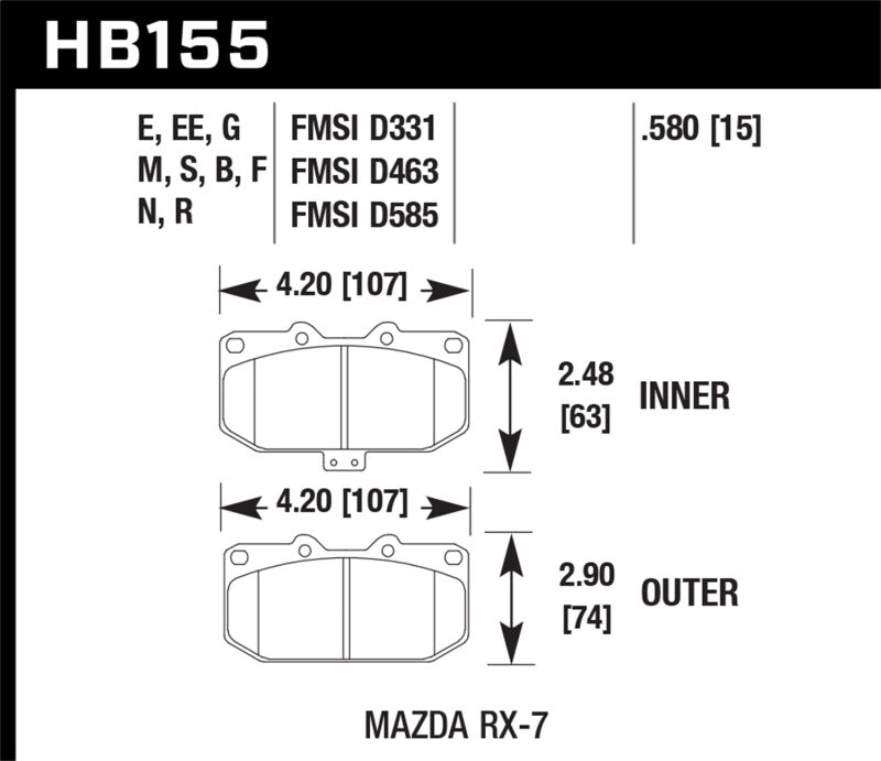 Hawk 93-95 Mazda RX-7 Blue 9012 Front Brake Pads Brake Pads - Racing Hawk Performance   