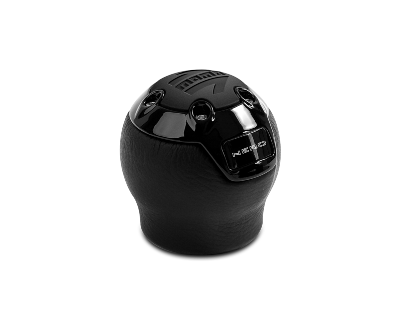 Momo Nero Shift Knob - Black Leather, Black Chrome Insert, with Reverse Lockout Shift Knobs MOMO   