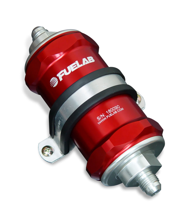 Fuelab 818 In-Line Fuel Filter Standard -6AN In/Out 10 Micron Fabric - Red Fuel Filters Fuelab   
