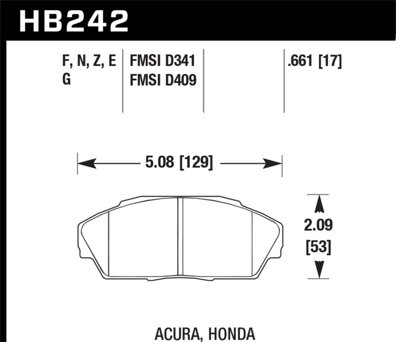 Hawk 86-01 Acura (Various) / 88-93 Honda (Various) HPS Street Front Brake Pads Brake Pads - Performance Hawk Performance   