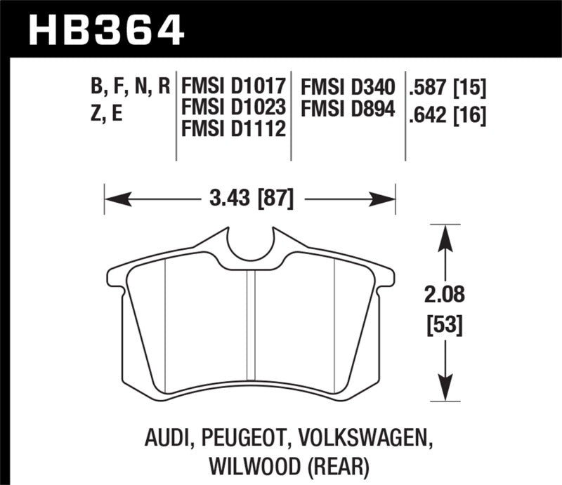 Hawk 88-92 VW Golf GTI / 87-88 Scirocco Blue 9012 Race Rear Brake Pads Brake Pads - Racing Hawk Performance   