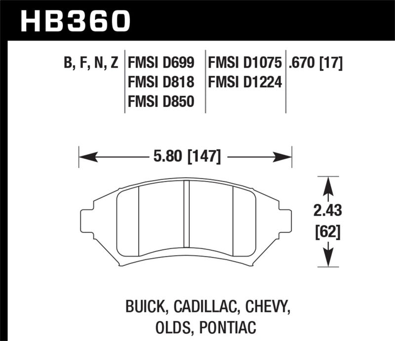 Hawk Buick/ Cadillac/ Chevy/ Olds/ Pontiac Front HPS Brake Pads Brake Pads - Performance Hawk Performance   