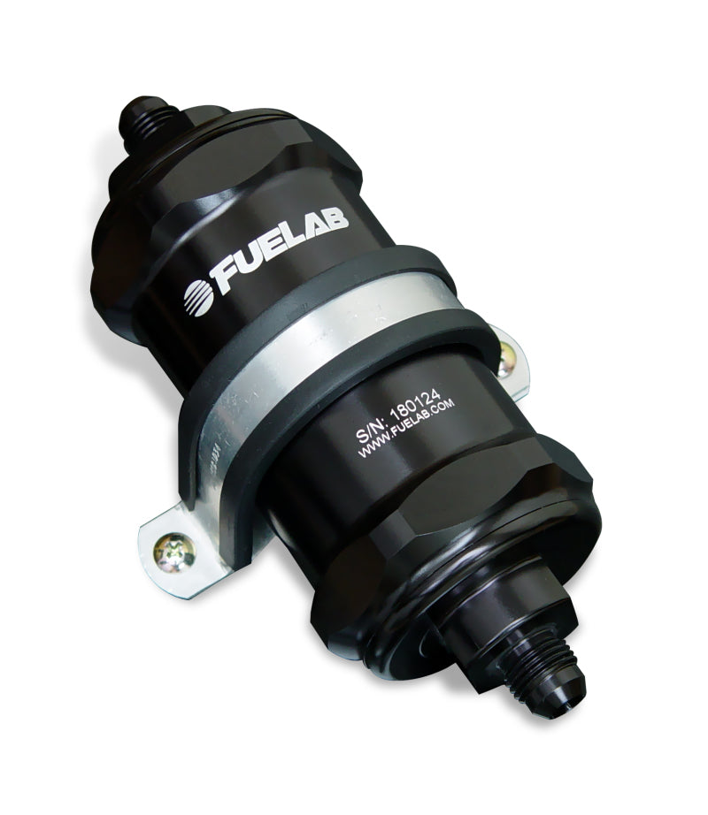 Fuelab 848 In-Line Fuel Filter Standard -8AN In/Out 6 Micron Fiberglass w/Check Valve - Black Fuel Filters Fuelab   