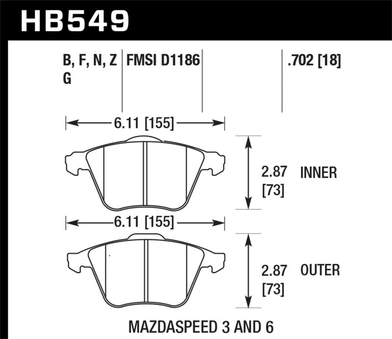Hawk 07-08 Mazdaspeed3/06-07 Mazdaspeed6 HPS Street Front Brake Pads Brake Pads - Performance Hawk Performance   