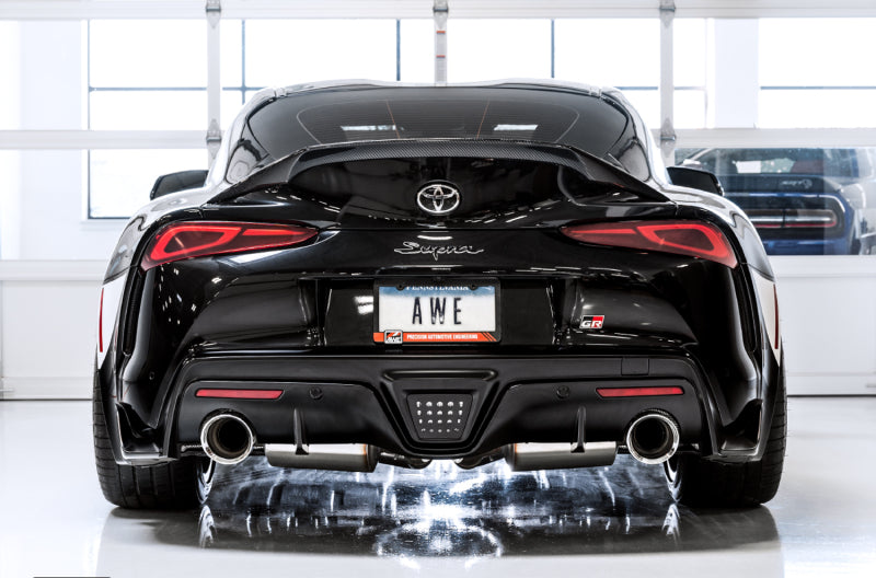AWE 2020 Toyota Supra A90 Resonated Touring Edition Exhaust - 5in Chrome Silver Tips Catback AWE Tuning   