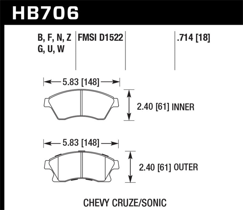 Hawk 11-12 Chevy Cruze Eco/LS/1LT/2LT/LTZ / 12 Sonic LS/LT/LTZ HPS Front Street Brake Pads Brake Pads - Performance Hawk Performance   