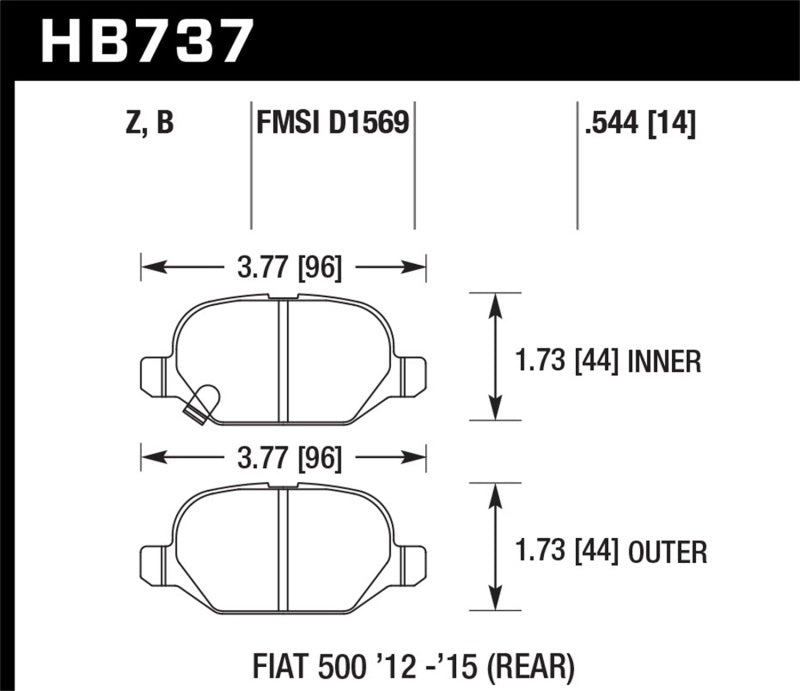 Hawk 12-15 Fiat 500 Abarth Rear Performance Ceramic Street Brake Pads Brake Pads - Performance Hawk Performance   