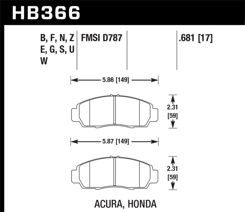 Hawk 04+ Accord TSX / 99-08 TL / 01-03 CL / 08+ Honda Accord EX HP+ Street Front Brake Pads Brake Pads - Performance Hawk Performance   