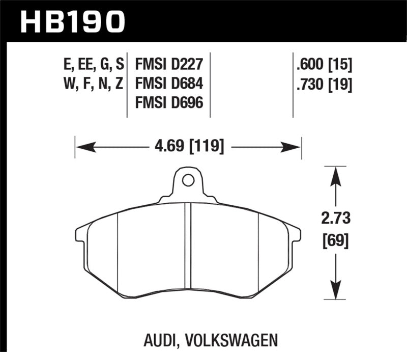 Hawk 93-99 VW Golf 2.0L / 96-99 GTI 2.0L / 96-98 Jetta 2.0L / 90-96 Passat 2.0L HPS Street Front Bra Brake Pads - Performance Hawk Performance   
