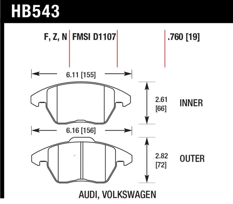 Hawk Audi A3 Quattro / VW EOS / Golf / Jetta / Passat / Rabbit HPS Front Brake Pads Brake Pads - Performance Hawk Performance   